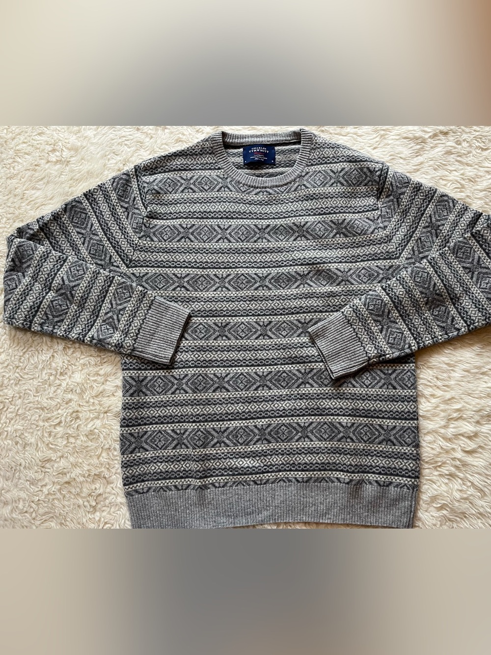 Charles Tyrwhitt Fair Isle Wool Sweater Size M Grey Italy